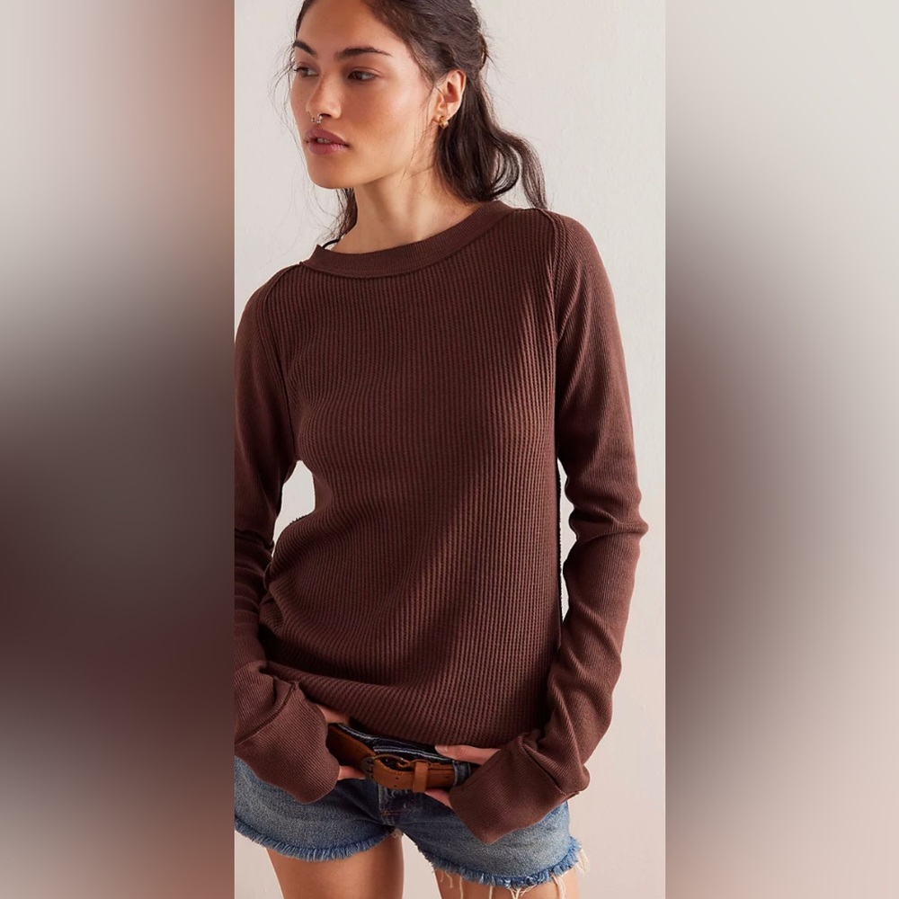 We The Free Honey‎ B Crew Neck Waffle Knit Thermal Top